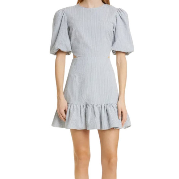 Veronica Beard dress Iker Puff Sleeve Cutout minidress stripe size 12 - Picture 1 of 7